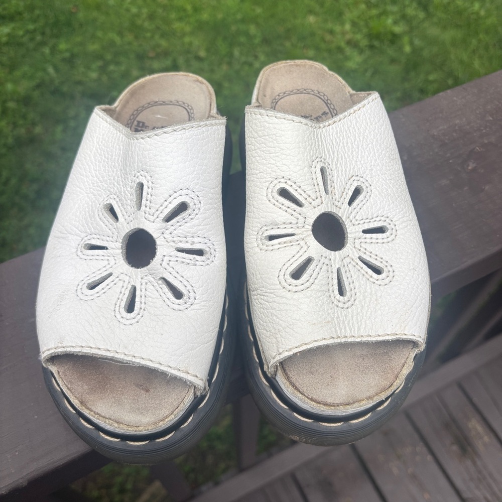 Vintage RARE Doc Marten white flower cutout white mules sandals slides